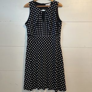 Liz Claiborne Black White Polka Dot Keyhole Sleeveless Dress Size 18